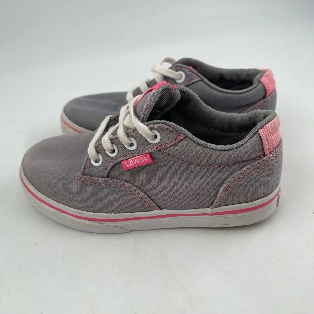 Vans Girl’s Atwood Off the Wall Grey Pink Cushioned Tongue Canvas Sneaker-SZ 11C